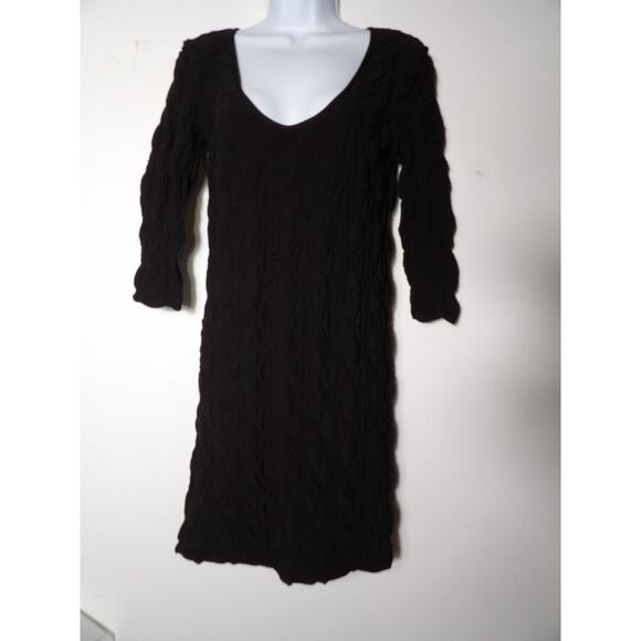 Tees By Tina One Size OSFA Dress Black Crinkle Textured Knee Length Modest Scoop - Picture 2 of 12